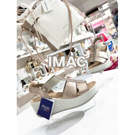 SANDALI DONNA IMAC CON ZEPPA ALTA BEIGE E NERI