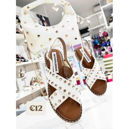 SANDALI DONNA BIANCHI BEIGE NERI E GIALLI CON BORCHIE