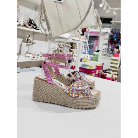 SANDALI DONNA CON ZEPPA BEIGE E MULTICOLOR