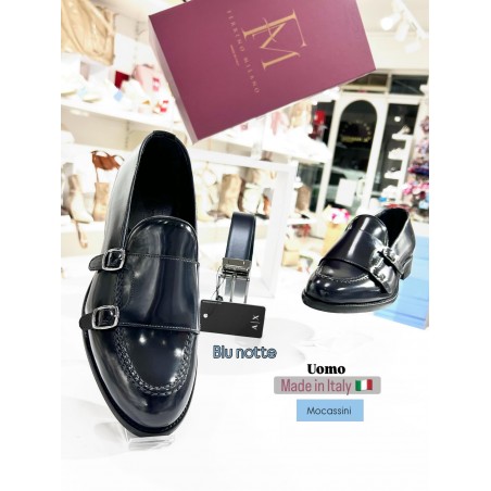 SCARPE UOMO ELEGANTI BLU CON DUE FIBBIE