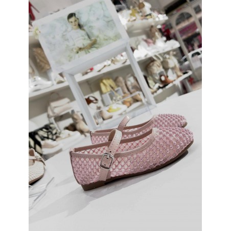 BALLERINE BAMBINA DI TESSUTO BEIGE ROSA