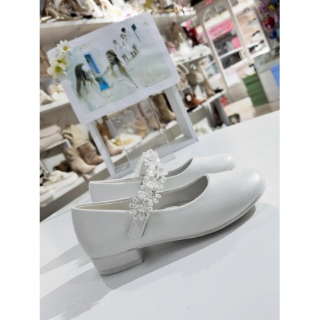 BALLERINE ELEGANTI BAMBINA BIANCHE CON TACCHETTO BASSO