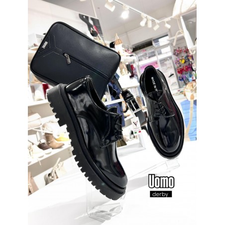 SCARPE UOMO NERE STRINGATE CON PUNTA TONDA