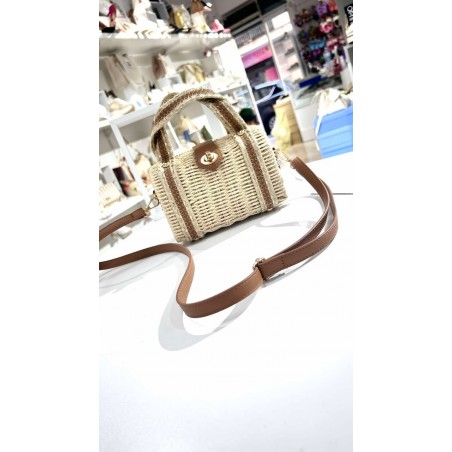 BORSETTINE DONNA DI PAGLIA BEIGE E ROSA