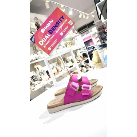 CIABATTE INBLU CON DUE FIBBIE FUXIA E AVORIO