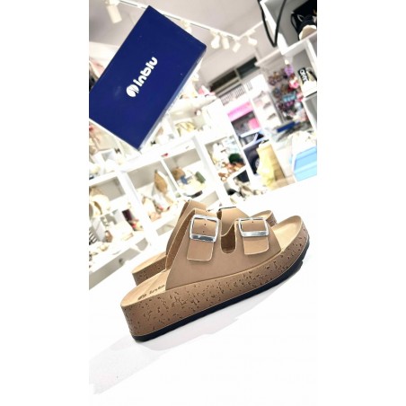 CIABATTE DONNA  INBLU CON DUE FIBBIE E PLATFORM