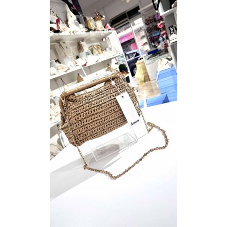 BORSETTINE DONNA DI PAGLIA BEIGE MARRONE E VERDE